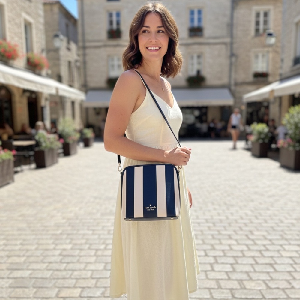 Kate Spade Blue and White Striped Crossbody Bag